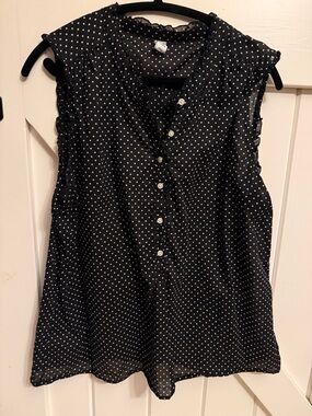 Old Navy Sleeveless Black Polka Dot Button-Front Top-XL